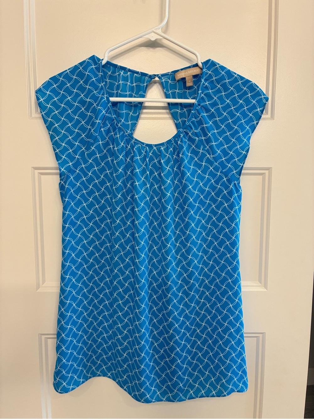 Banana Republic Blue Geometric Cap-Sleeve Top Sz 4